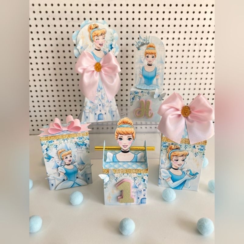 Kit Festa COM APLIQUES Cinderela - Caixinhas Personalizadas Lembrancinhas para Festa Infantil