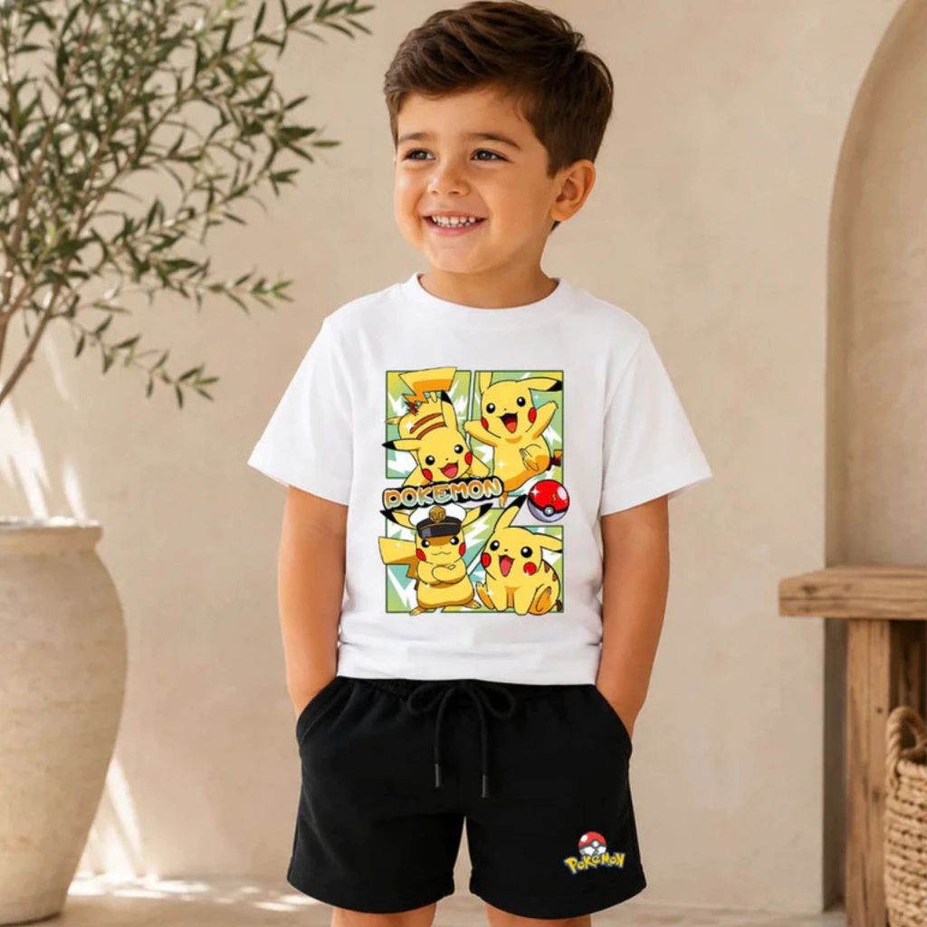 Conjunto Pikachu Infantil Camiseta e Short Pokémon Menino Roupa Anime