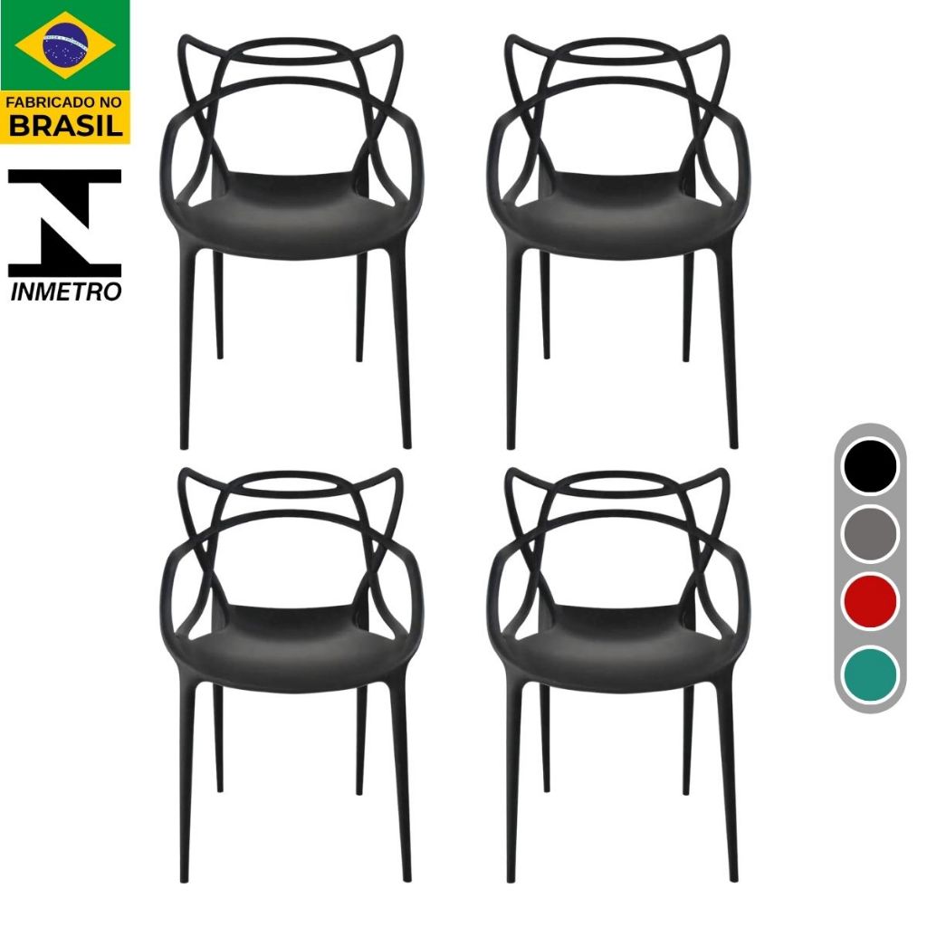 Kit 4 Cadeiras de Jantar Allegra Preta Moderna Resistente com proteção UV Cozinha Jardim e Área Gourmet