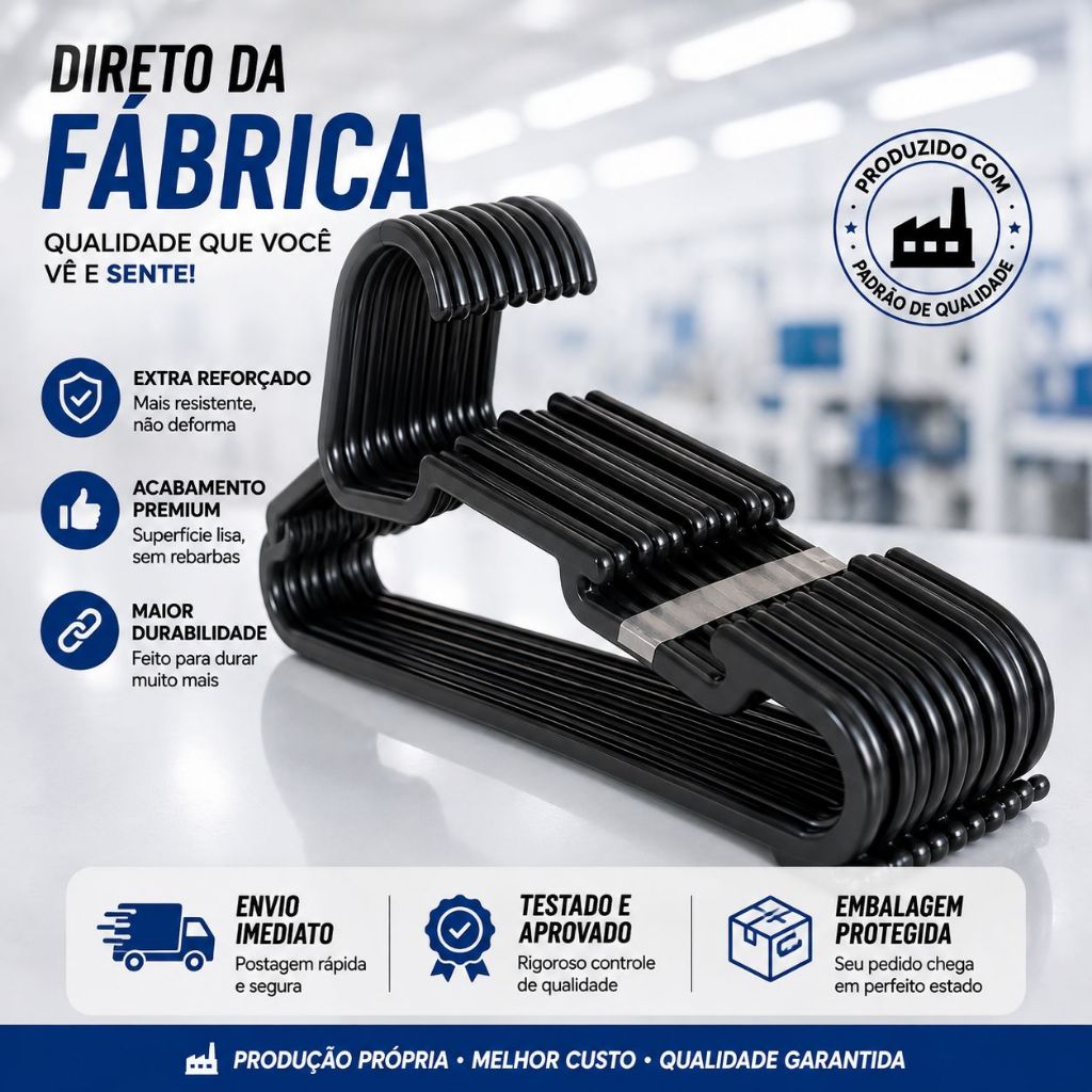 Kit 60 Cabides Redondos Preto Adulto Envio Imediato