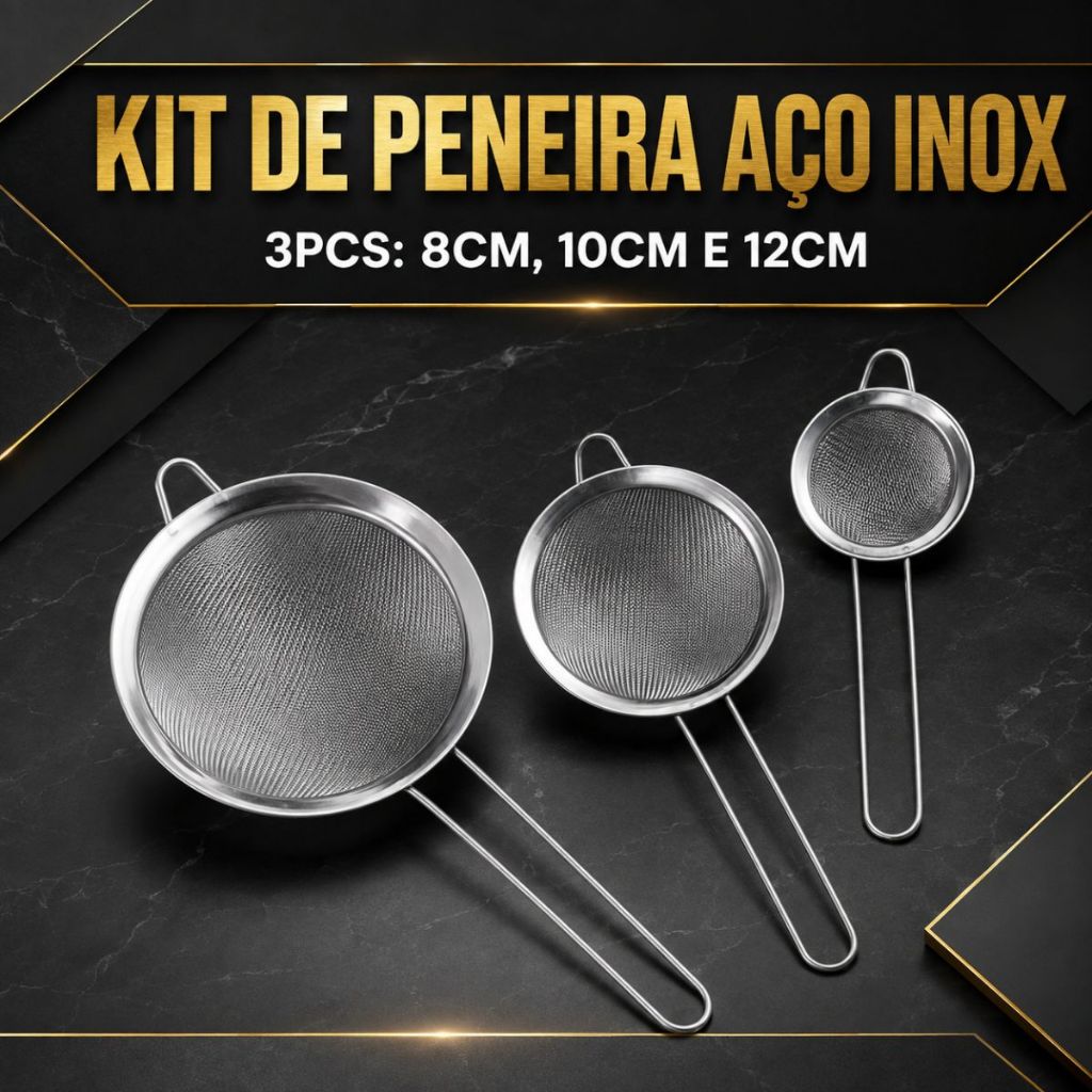 Kit 3 Peneira Coador De Peneiras Aço Inoxidável Para Cozinha Peneira De Cozinha 8cm/10cm/12cm