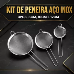 Kit 3 Peneira Coador De Peneiras Aço Inoxidável Para Cozinha Peneira De Cozinha 8cm/10cm/12cm