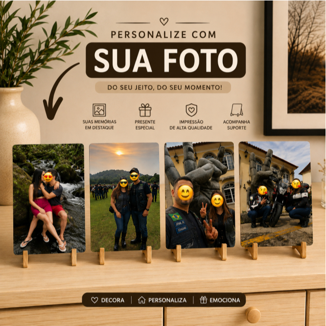 Kit 4 Quadros 10x15 MDF com Suporte Sua Foto Quadro de Mesa Personalizado Decoração e Presente