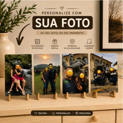 Kit 4 Quadros 10x15 MDF com Suporte Sua Foto Quadro de Mesa Personalizado Decoração e Presente