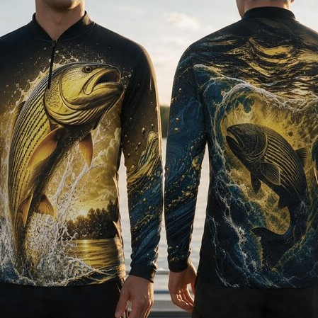Camiseta Pesca Masculina Manga Longa Proteção UV Pescaria Esportiva Diversos Peixe Temas