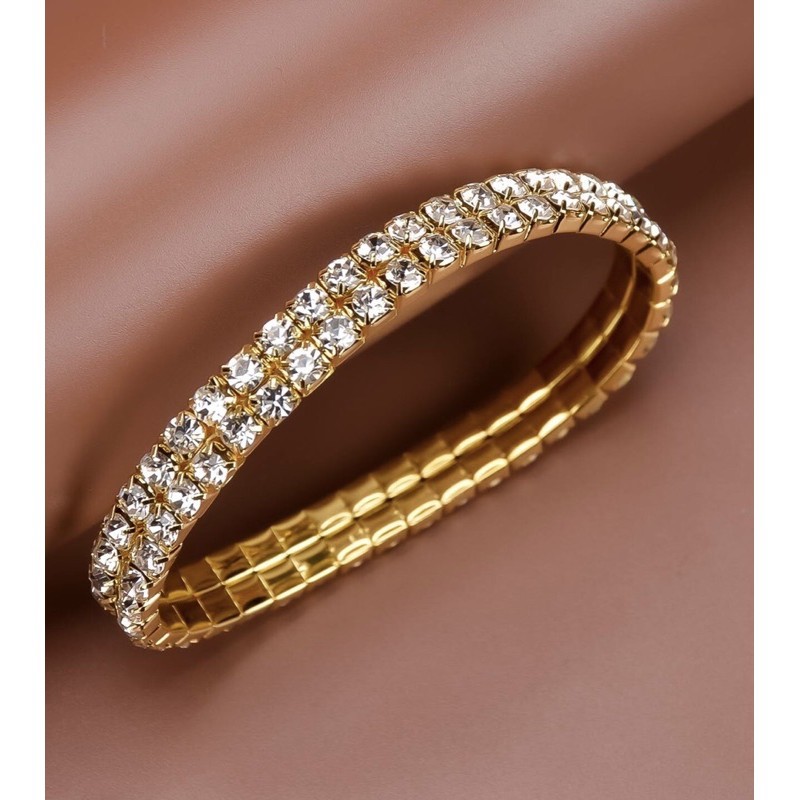 Pulseira estilo hip-hop/rap cubana com strass, dourada e prateada, elástica, com argola dupla ou quádrupla.