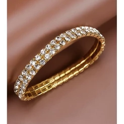 Pulseira estilo hip-hop/rap cubana com strass, dourada e prateada, elástica, com argola dupla ou quádrupla.