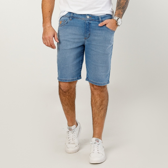 Bermuda Jeans Masculina Sarja com Elastano Tradicional Casual