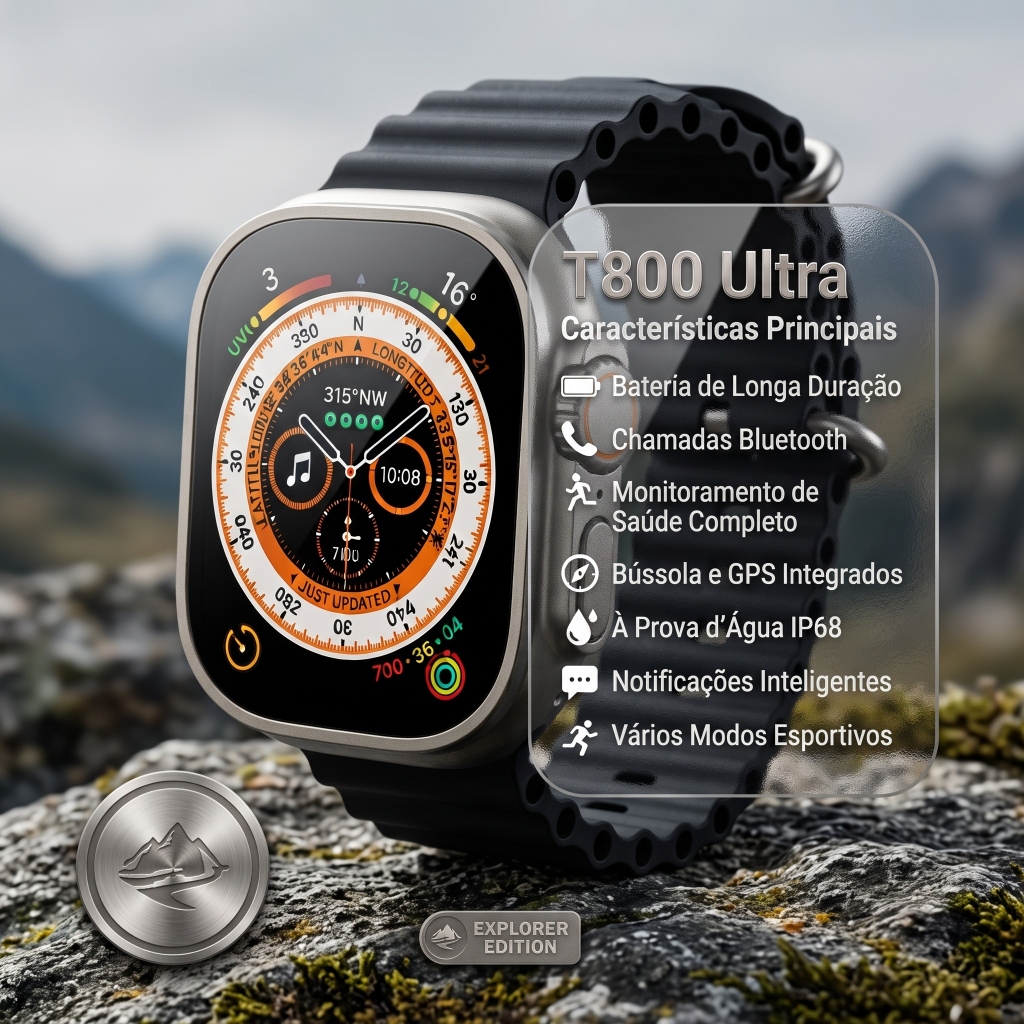Relógio Inteligente Smartwatch T800 Ultra Bluetooth Chamada Tela 1.99 Carregamento Sem Fio Esportivo Masculino Feminino