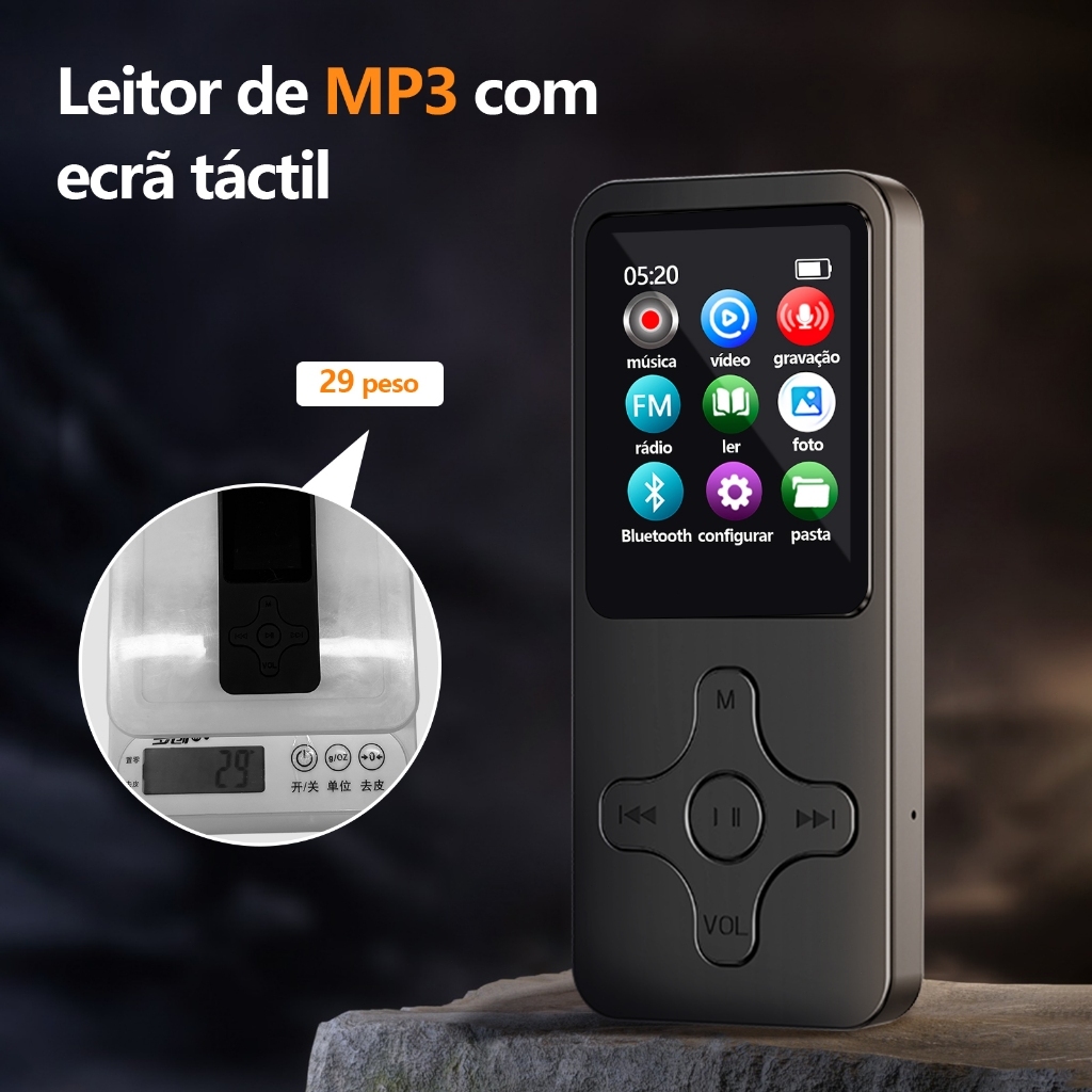 Reprodutor MP3 GENAI Bluetooth 5.0 Portátil Tela Colorida, Leitor de Música com Alto‑falante, Rádio FM, Gravação de Áudi