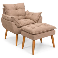 Kit Poltrona + Puff Pufe Para Sala Quarto De Bebê Colchão Sala Rack Recepção Em Tecido Suede Pés Palito - Bay kai Home