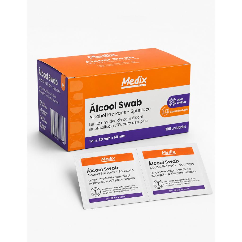 Álcool Swab 70% Medix Lenço Assepsia 100un 30x60mm