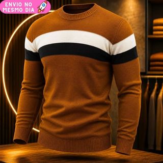Suéter Masculino Tricô Gola Redonda Blusa Masculina  Malha Alta Qualidade Manga Longa Tam.P M G