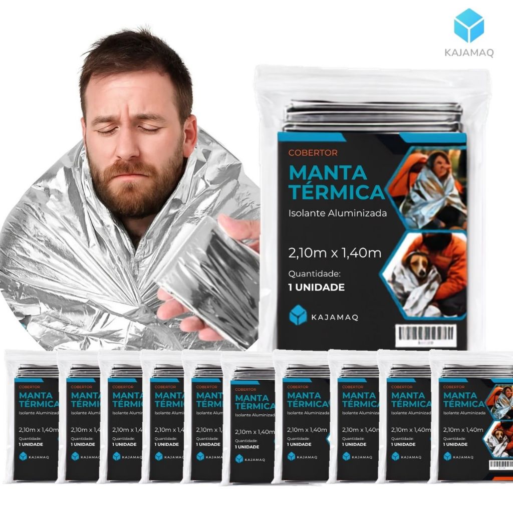 Kit Mantas Emergência Térmicas 50/100 Manta Aluminizadas Cobertor Termico Isolante Camping Resgate