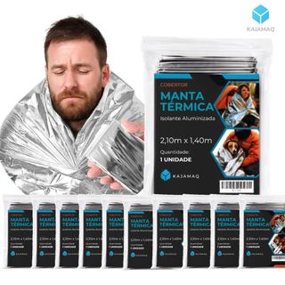 Kit Mantas Emergência Térmicas 50/100 Manta Aluminizadas Cobertor Termico Isolante Camping Resgate