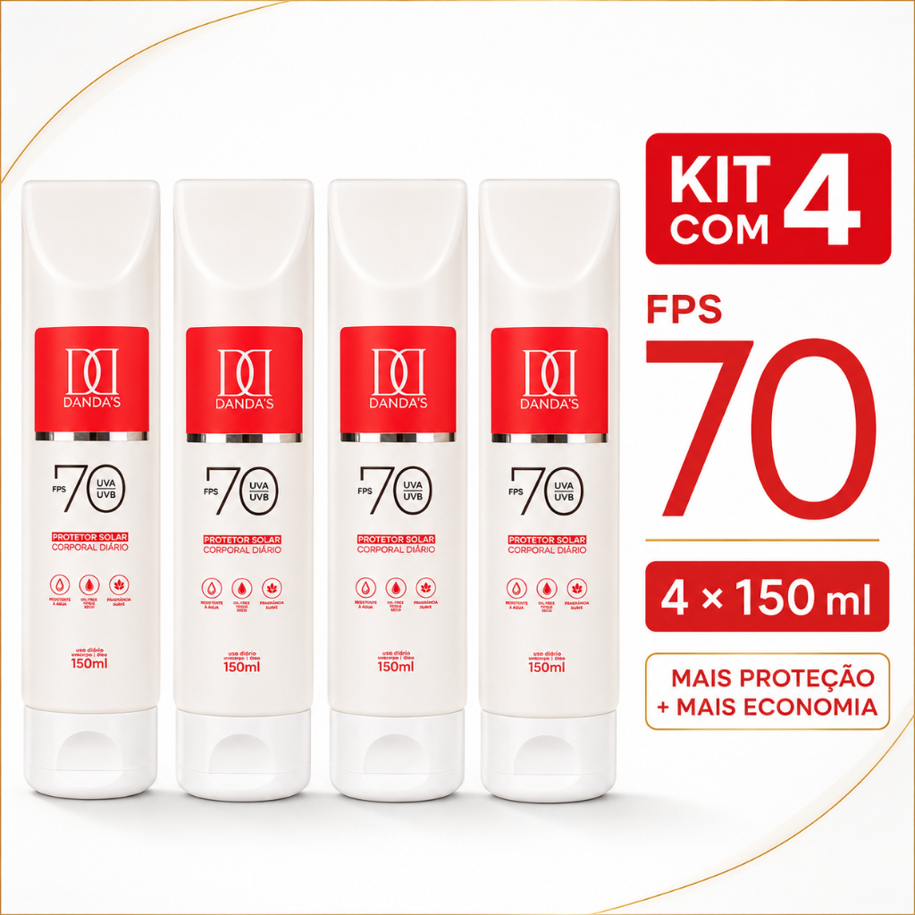 KIT 4  Protetor Solar FPS 70 DANDAS 150 ml com Toque seco, rosto e corpo, antissinais