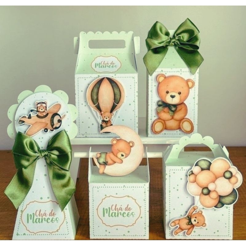 Kit Personalizado Cha de  bebê ursinho | Caixinhas Lembrancinhas para Festa Infantil | Aniversário