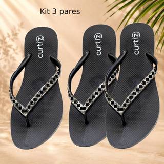 Kit Chinelo Feminino Slim Chinelo de Dedo Gliter Original brilho Confortável Leve Com Strass