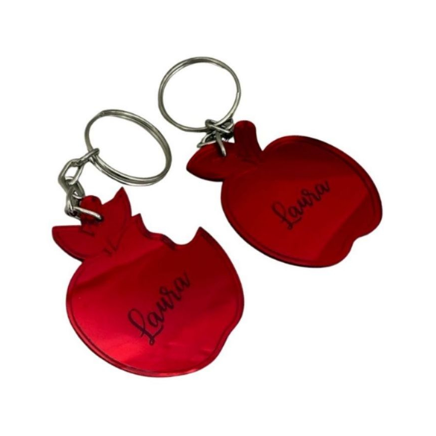 Chaveiro Personalizado Maçã Lembrancinha Acrílico Espelhado Tema Branca de Neve Encantada