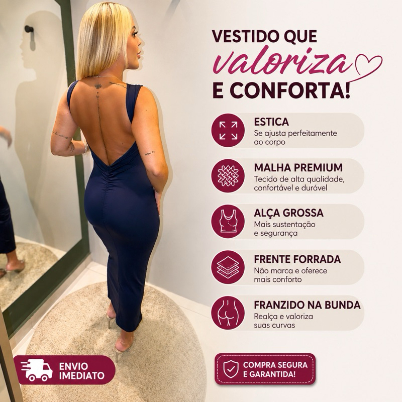 vestido midi Costa nua com frente forrada friso que valorizando seu corpo — imagem 2 de 2