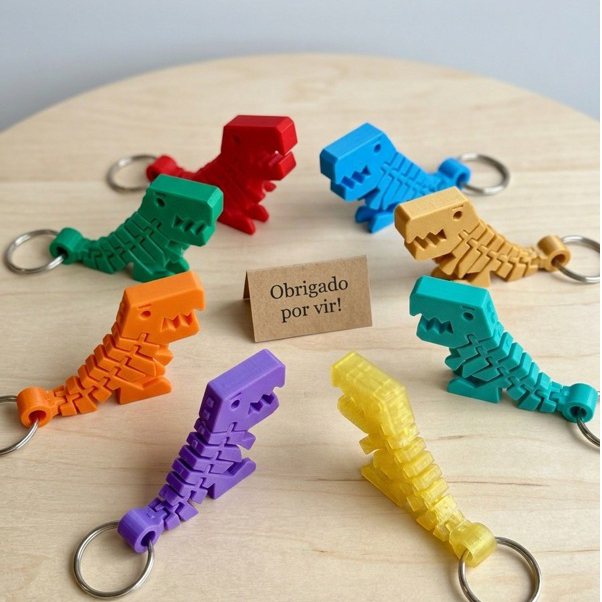 Lembrancinha Chaveiro Dinossauro Articulado 3D - Aniversário Infantil Personalizado