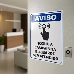 Aviso Toque a Campainha e Aguarde - Placa Rígida Resistente