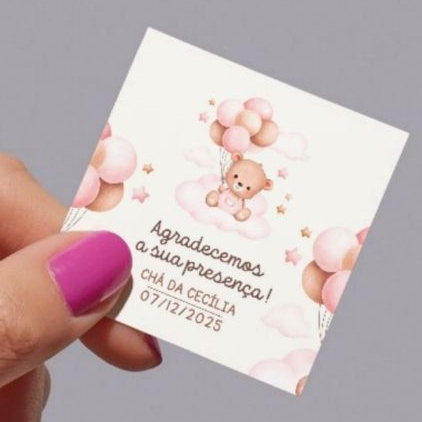Tag Adesivos Rótulos Quadrado 3X3 4X4 5X5 Chá Bebê Ursinha Lembrancinha Menina Menino Várias Cores