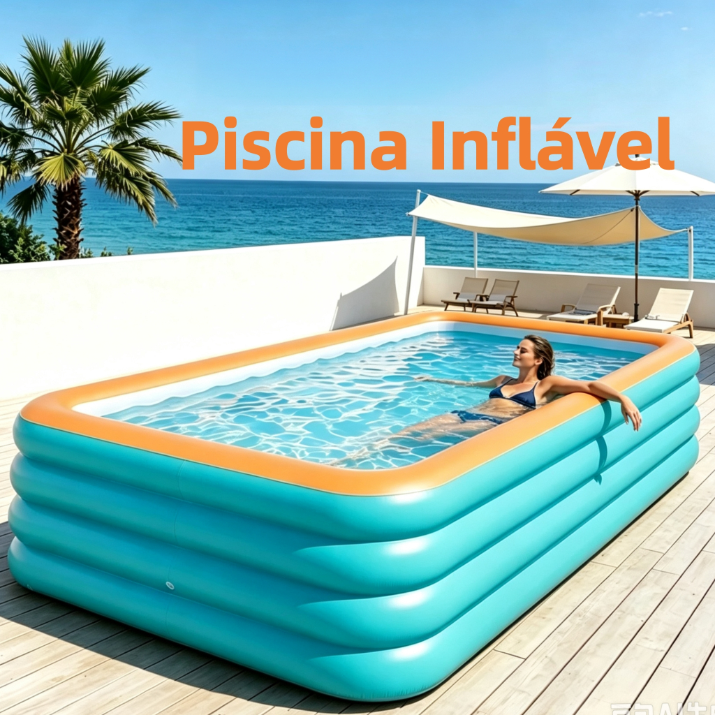 Grande capacidade! Piscina inflável de PVC azul, prática e dobrável, ideal para uso interno e externo
