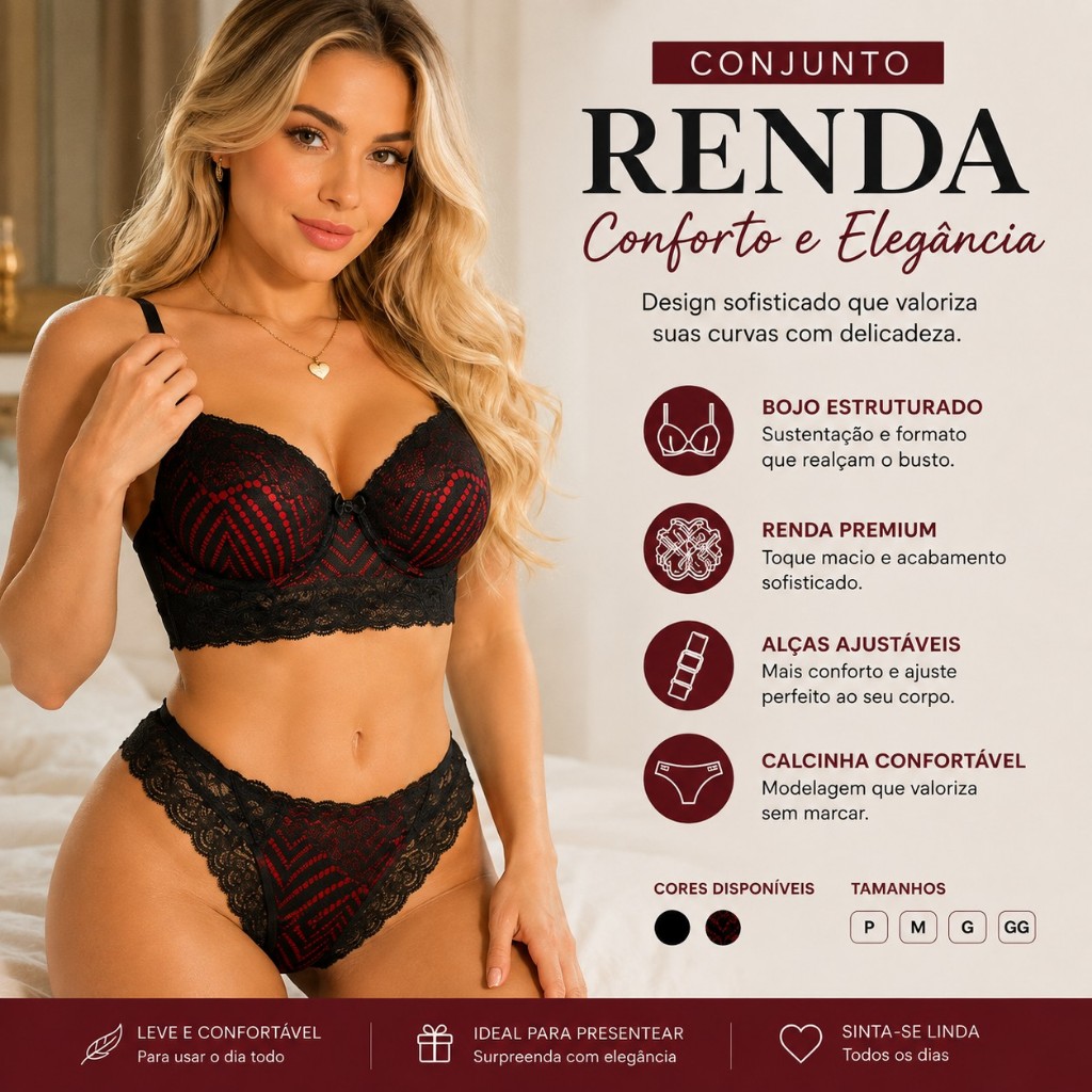 CONJUNTO RENDA COM BOJO SUTIA + CALCINHA LINHA NOITE SENSUAL MODA INVERNO LINGERIE