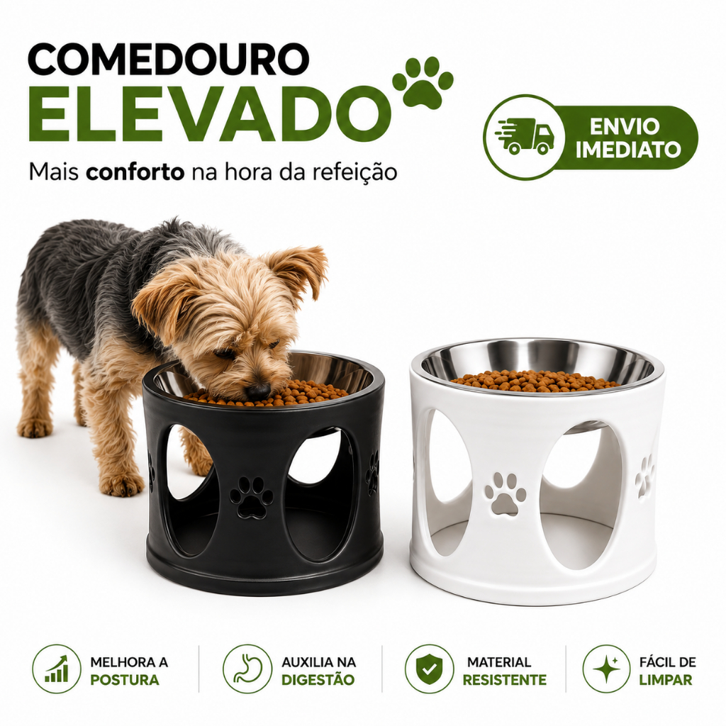 Comedouro Elevado Pet Inox Cachorro Gato Bebedouro Tigela Ração Água Antivômito Premium