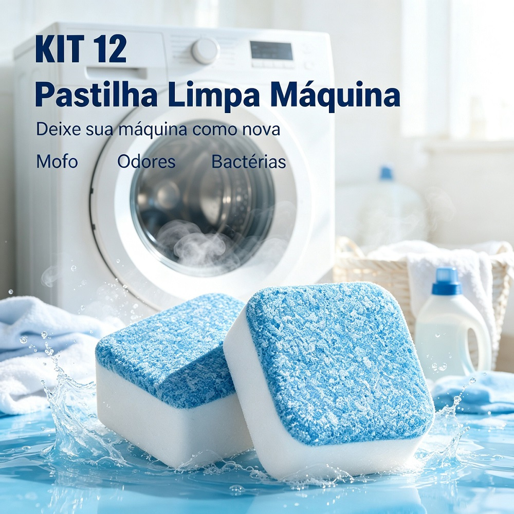 Limpador para Máquina de Lavar Roupas 12 Tabletes Limpeza Profunda Remove Odores