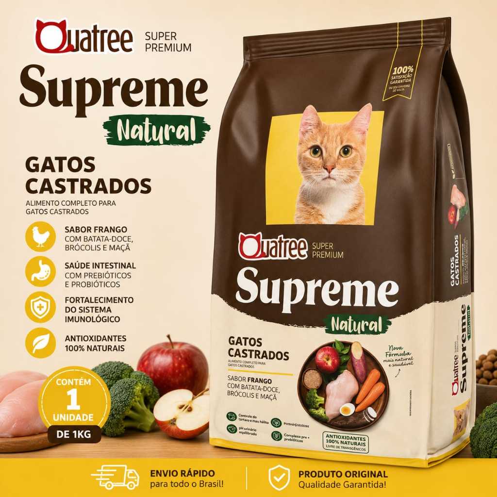 Ração Quatree Supreme Gatos Castrados Frango 1kg