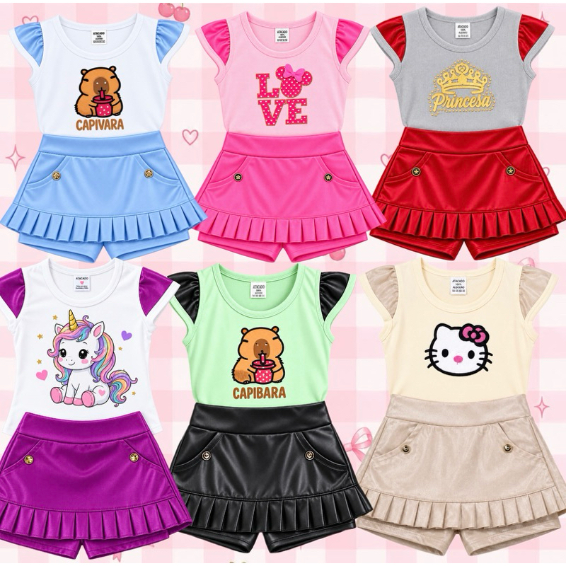 Conjunto BLUSA + SHORT SAIA, CIRRE estampa enviada aleatoriamente 100% CIRRE conjunto ideal para passeios e festas