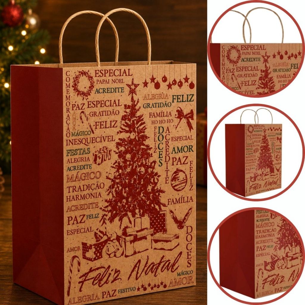 10 SACOLA NATAL P -25X12X34 NATAL ESSENCIA 5663 KRAFT (NATAL 2025 IDEIA) (CHOCO)