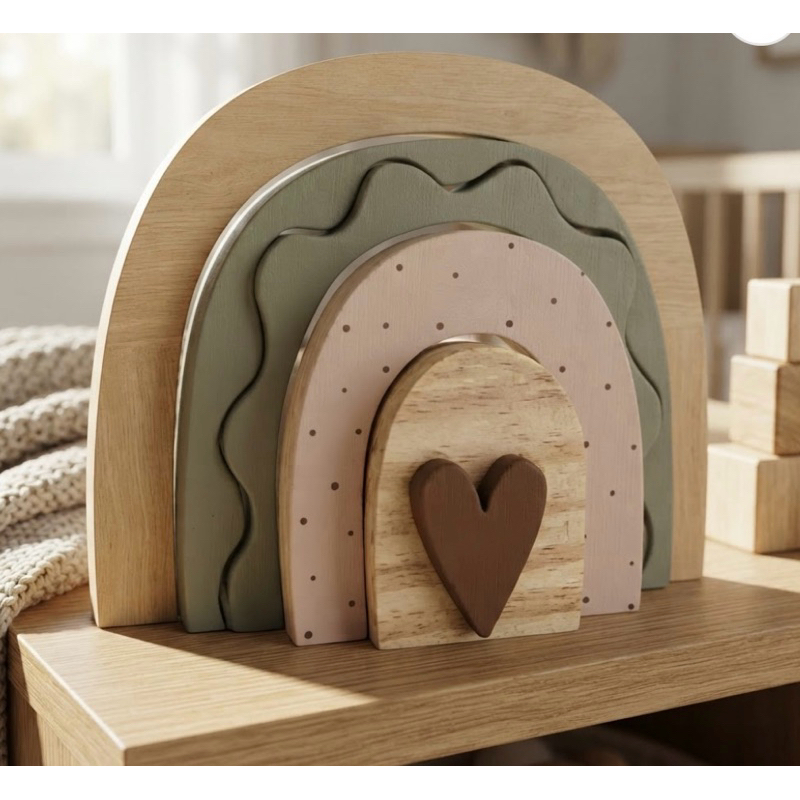 Arco Íris Coração Retrô FLORZINHA Decoração para Casa de Madeira Pinus Decorativo