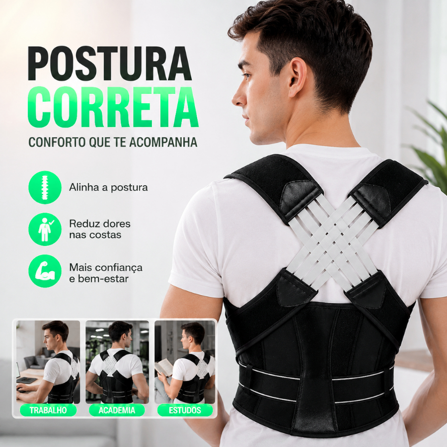 Cinta para Correção Postural Masculina Feminina Ajustável Suporte de Ombros e Costas