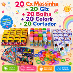 20 Cx Massinha Modelar + 20 Bolha Sabão + 20 Colorir + 20 Cortador + 20 Giz de Cera Lembrancinha