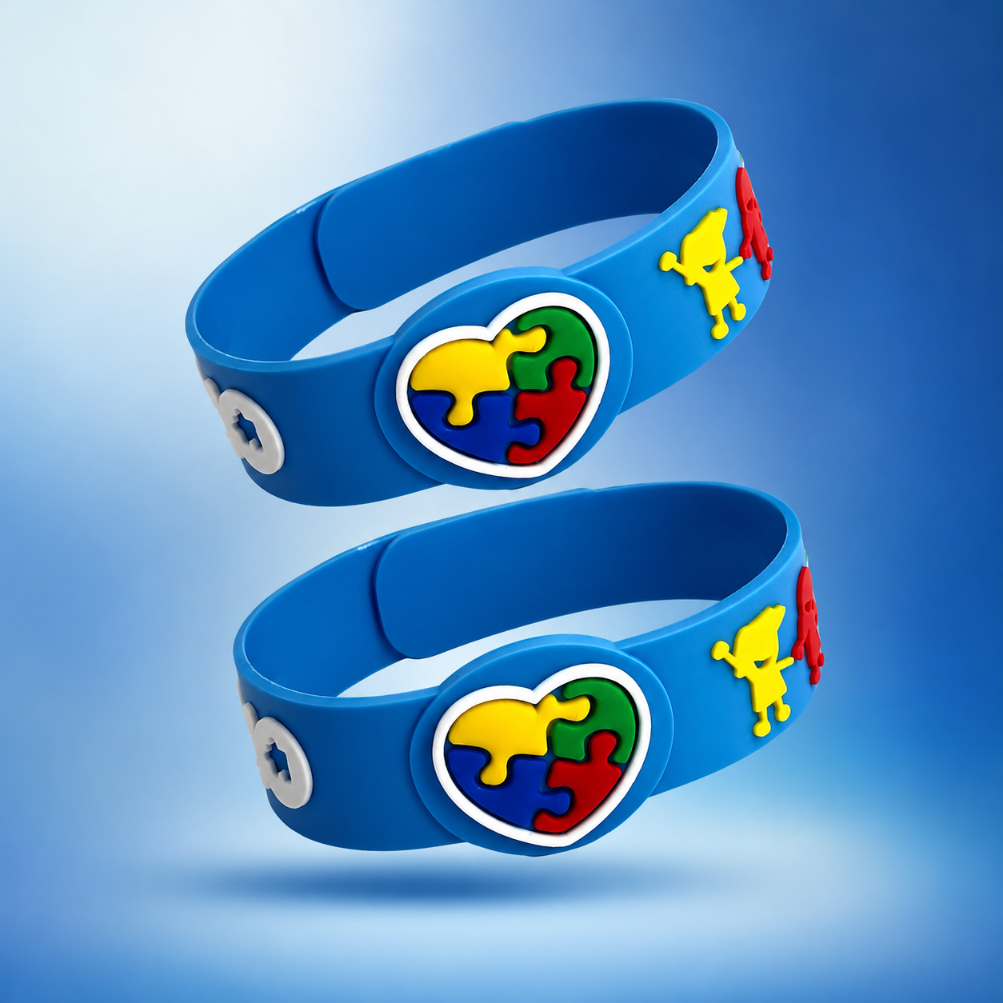 2 Pulseiras Ajustáveis Autismo/Autista Infantil - Quebra Cabeça Amor e União