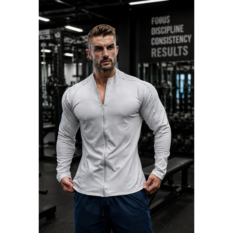 casaco camisa de ziper manga longa elasticidade fitness academia corrida treino passeio