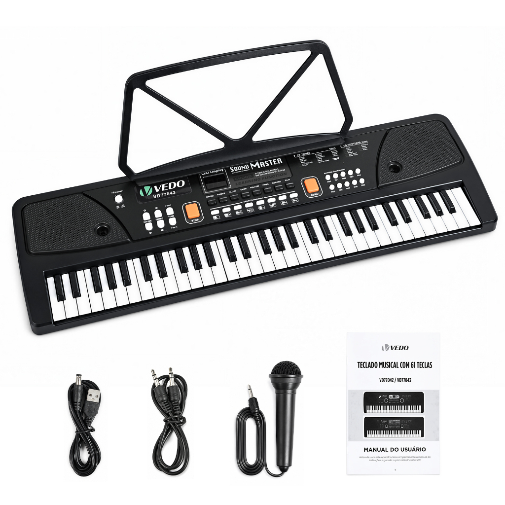 Teclado infantil de 61 teclas, teclado multifuncional para iniciantes com músicas de demonstração integradas, 16 timbres