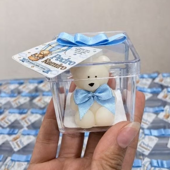 kit vela ursinho na caixinha acrílica personalizada ideal para lembrancinhas de Batizado aniversário primeira comunhão