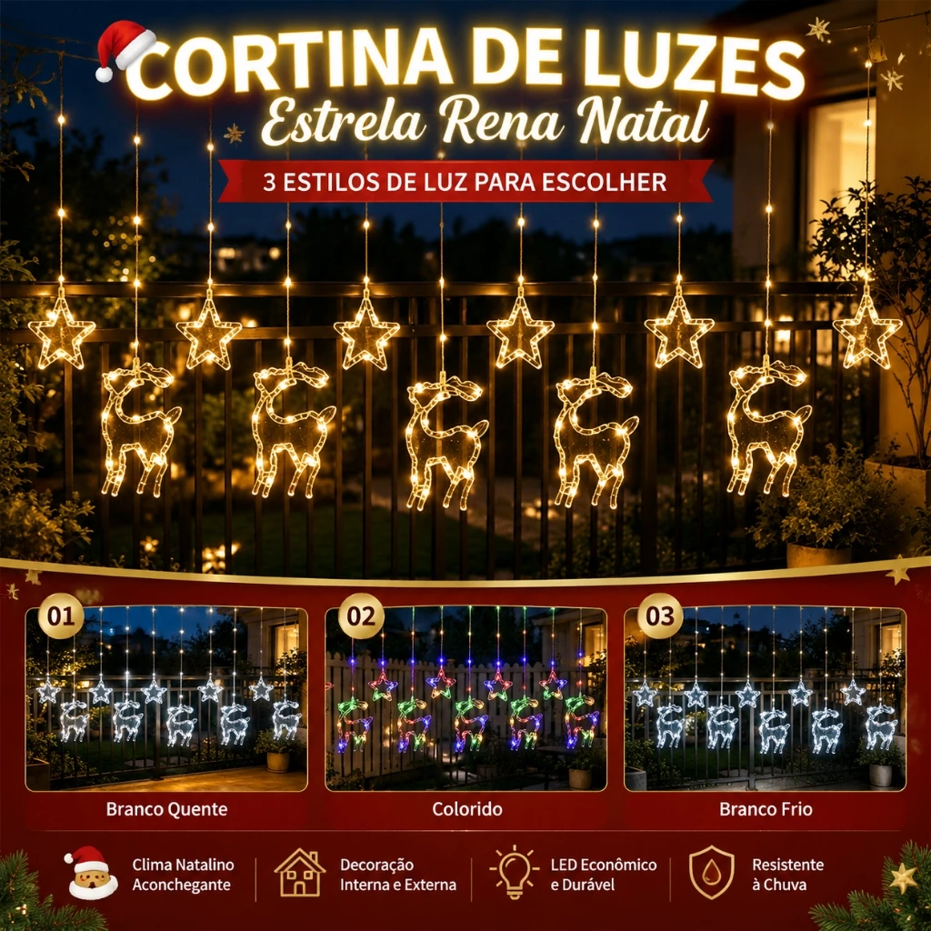 3M Bivolt 110V–220V Cortina de Luz LED Natal Estrela 5 Pontas Pisca-pisca Quintal Festa KL-511 — imagem 1