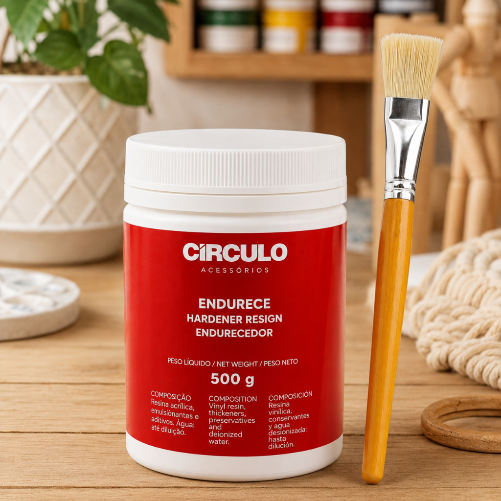 Kit Endurecedor Crochê Círculo 500g Resina+ Pincel Aplicador Para Artesanato Macramê Amigurumi FibrasTrabalhos Manuais