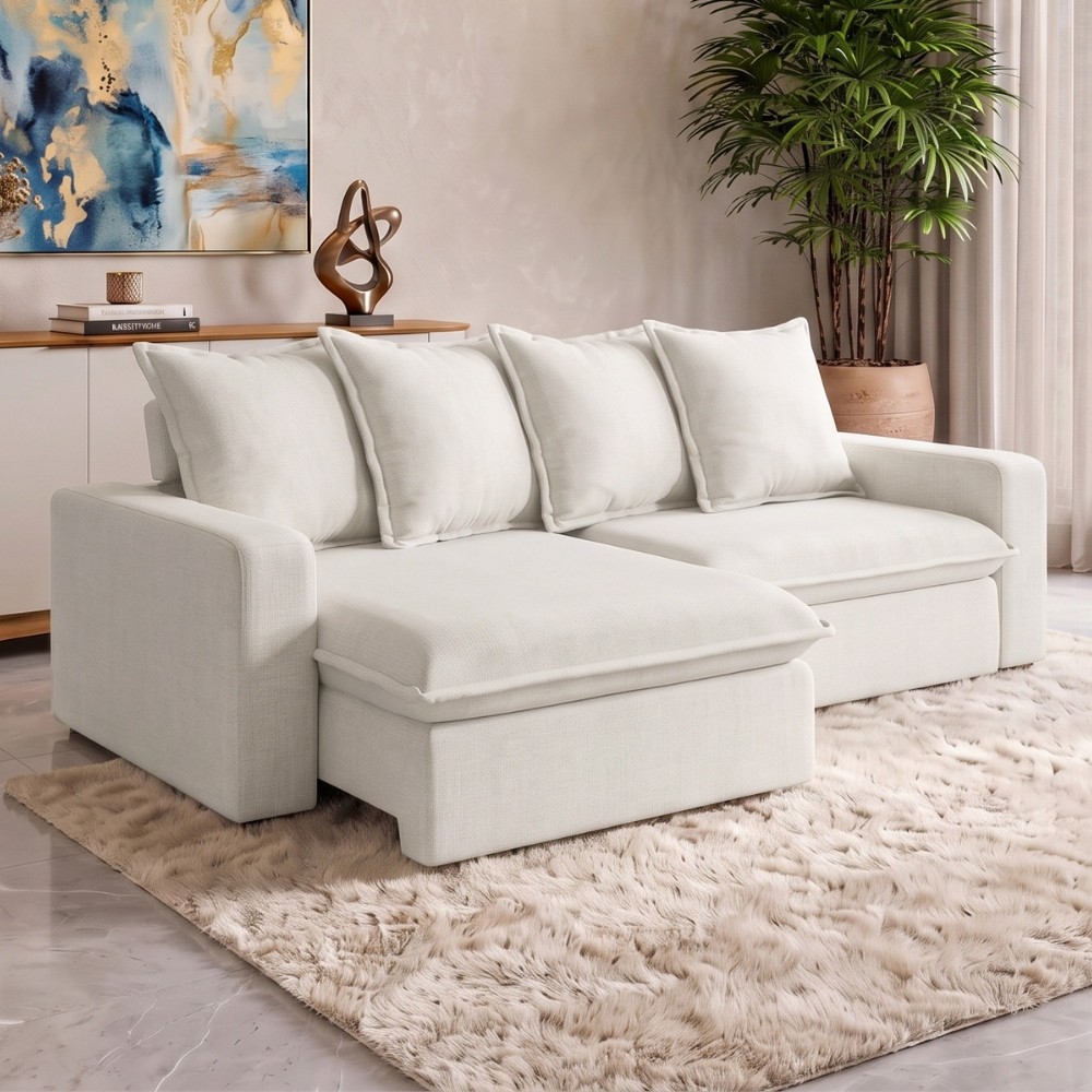 Sofá Retrátil Reclinável Para Sala de Estar Living 195cm Vêneto F04 Bouclê Off White - Lyam Decor