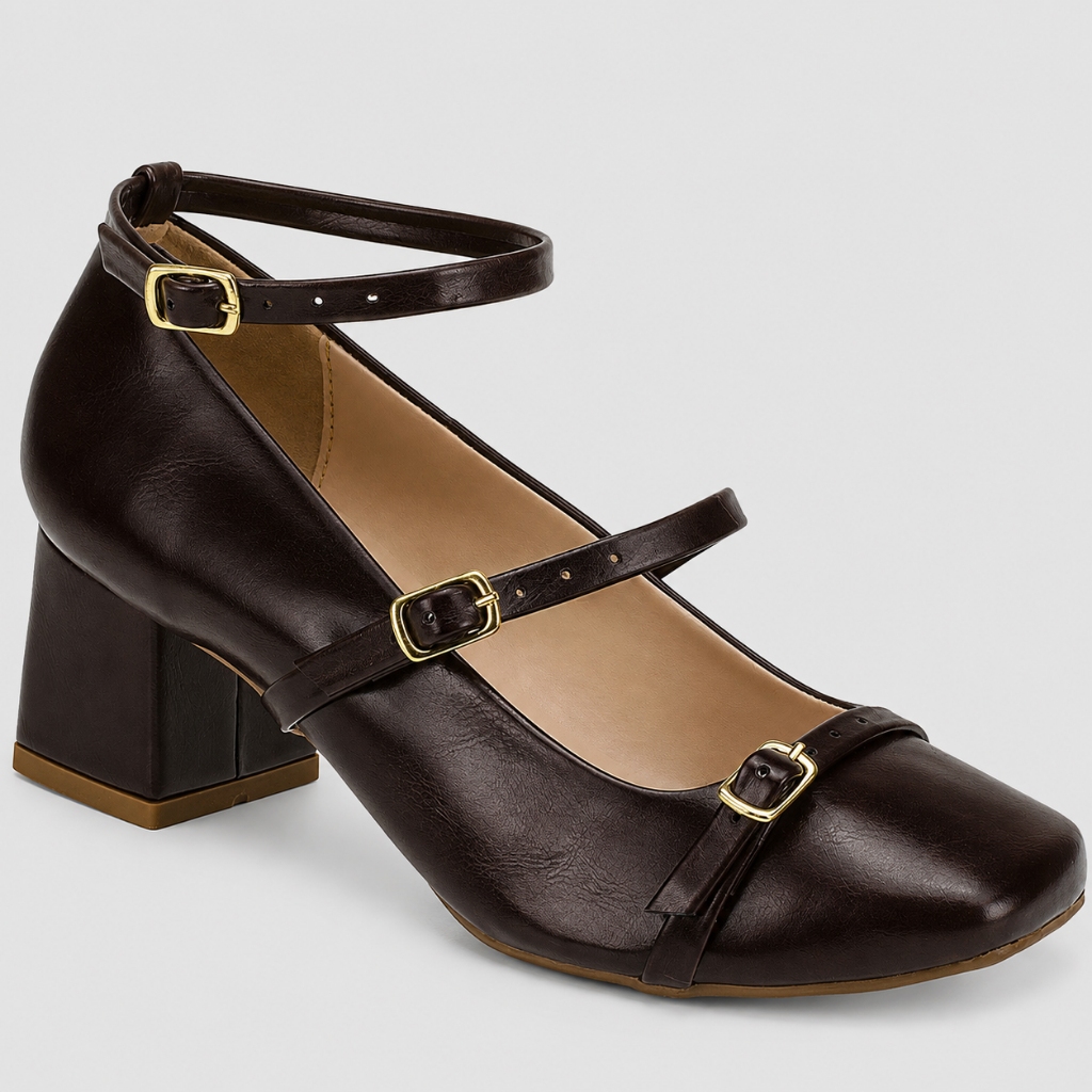 Sapato Feminino Shekinah Salto Bico Quadrado Mary Jane Boneca Social Confortável