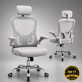 Cadeira de Escritório Presidente Ultra Ergonômica LARUNO Alto Padrão Luxo Espuma Certificada Homologada NR17 Cinza