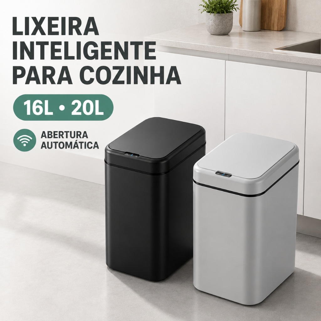 Lixeira Inteligente De Banheiro Com Tampa sem Toque Automática com Sensor De Movimento 16-20 litros PILHA
