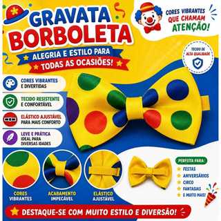 Gravata Borboleta Colorida Palhaço Carnaval Festa Fantasia Ajustável