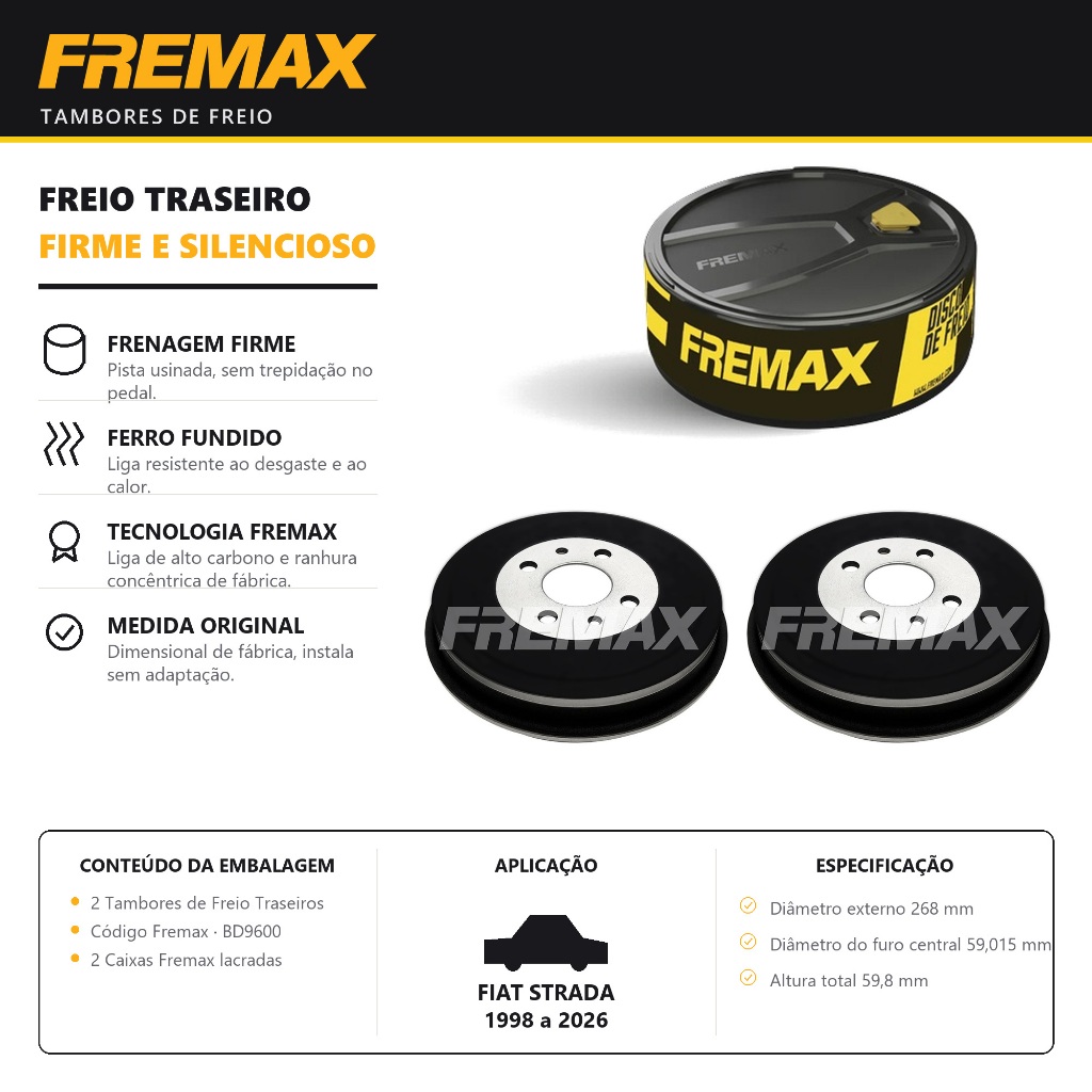 Par Tambor de Freio Traseiro FIAT STRADA Fremax
