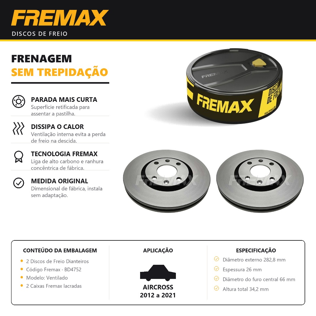 Par Disco de Freio Ventilado 283MM AIRCROSS Fremax